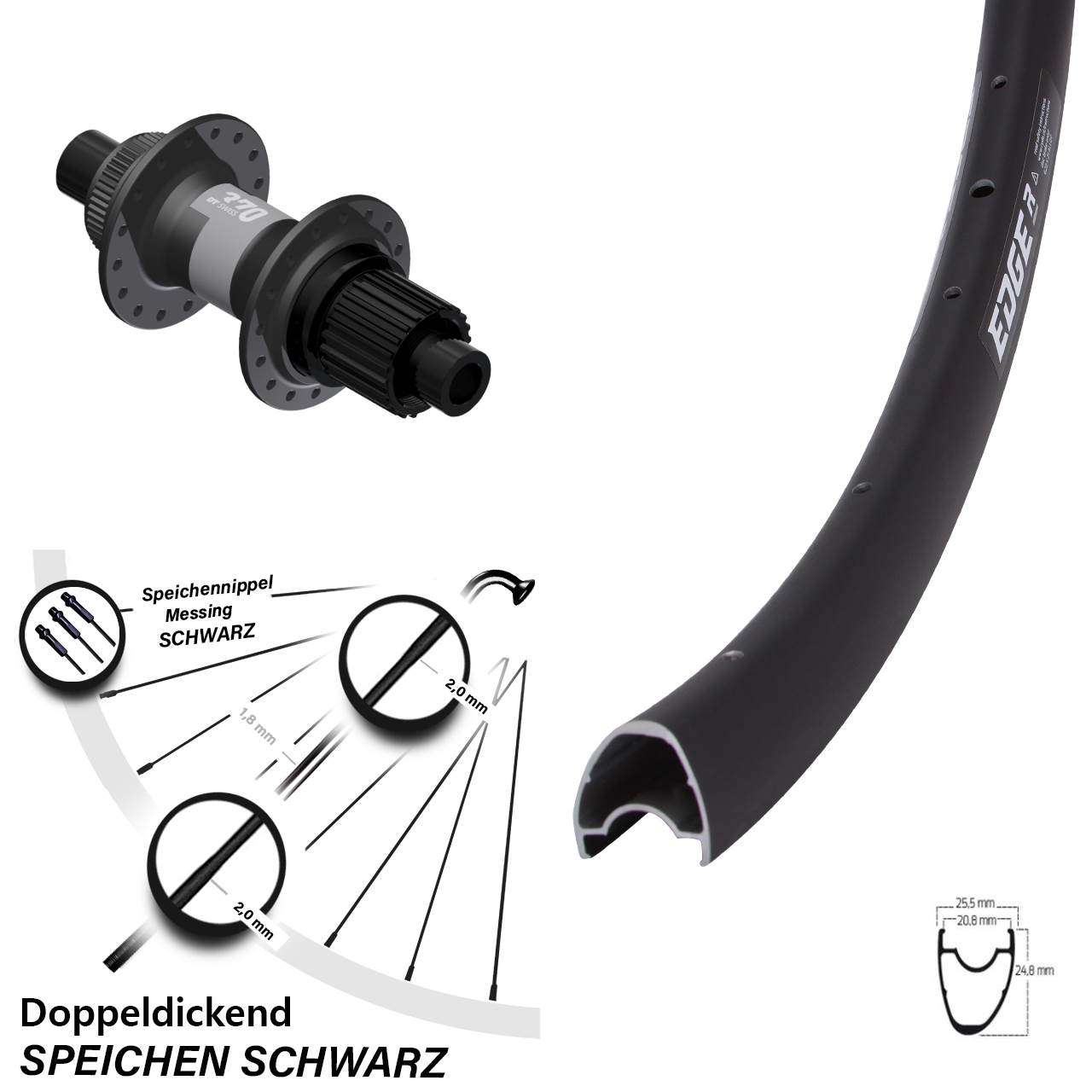 28 Zoll Ryde Edge R25 OS DT Swiss 370 Disc Laufrad 12x142 Micro Spline