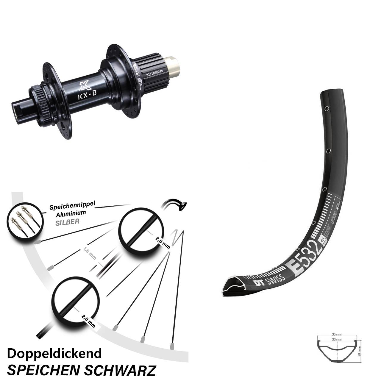 27,5 Zoll DT Swiss E 532 Hinterrad KX-B Centerlock Micro Spline 12x148