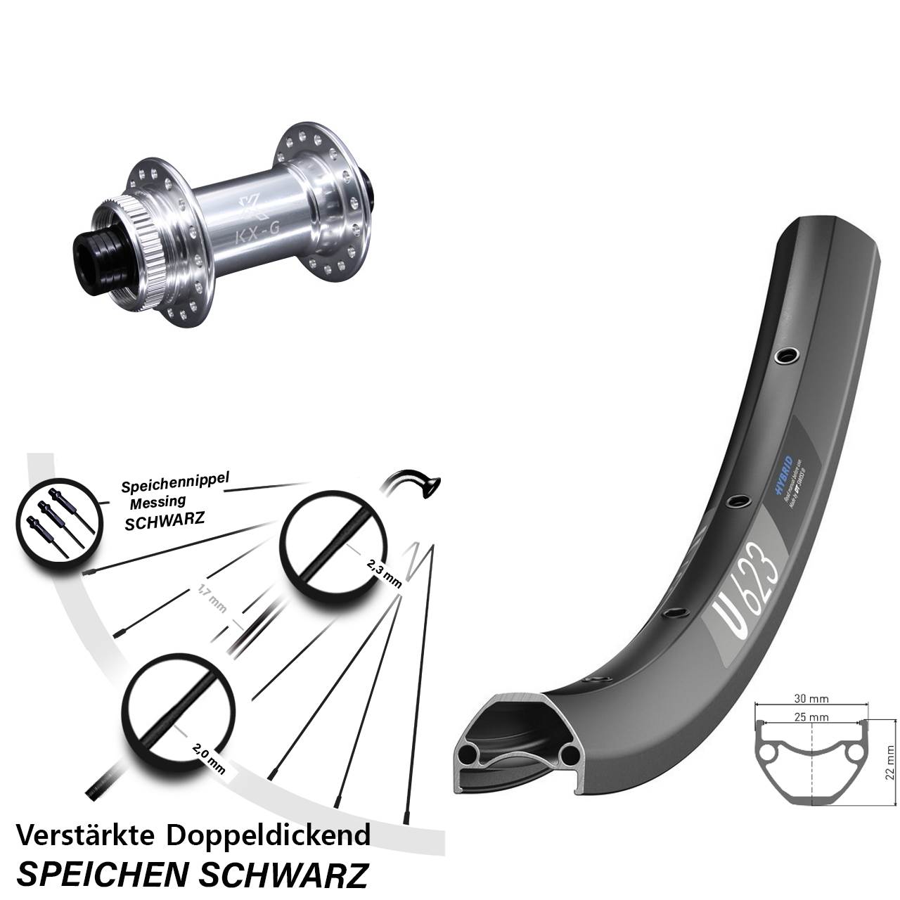 DT Swiss U 623 Disc Vorderrad 29 Zoll mit KX-G Steckachse 15x100 mm silbern