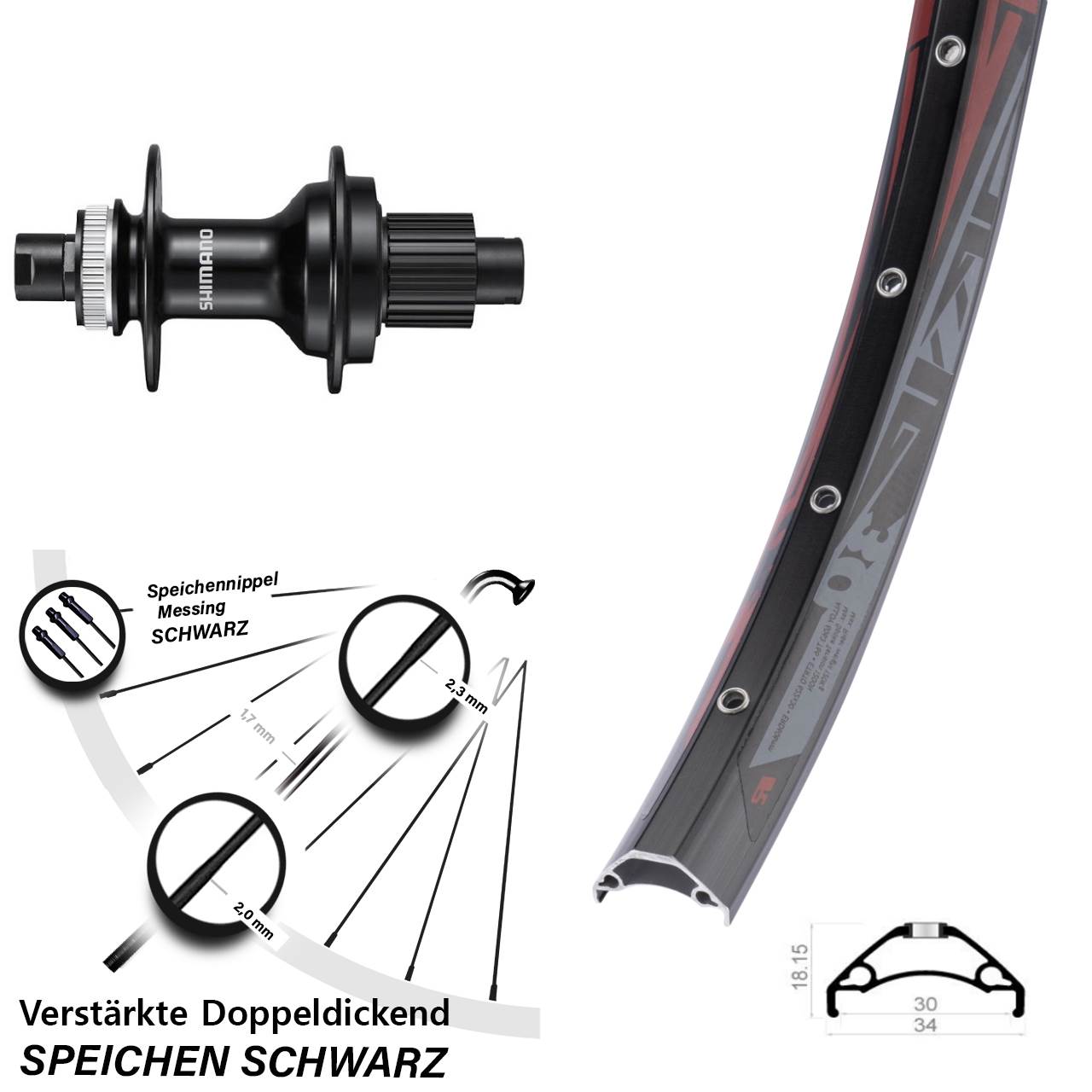 Disc Laufrad 29 Zoll Rodi TRYP 30 Shimano FH-MT510 Micro Spline 12x142