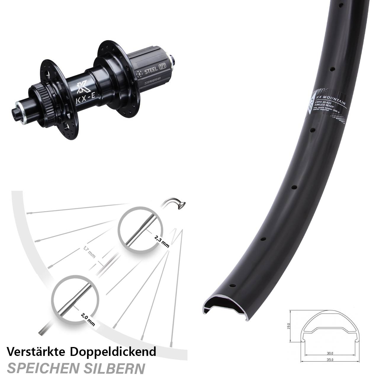 Centerlock Hinterrad QR 29 Zoll KX Mountain schwarz 6 Kugellager 8-12 fach HG