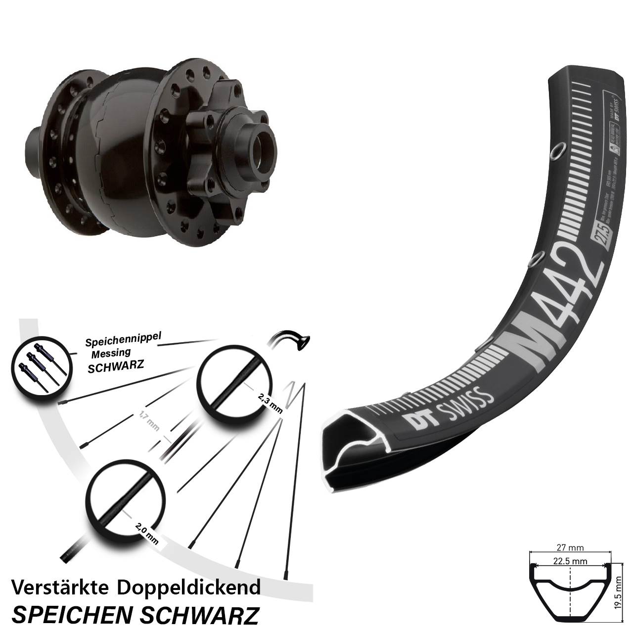 Disc Vorderrad mit Nabendynamo 29 Zoll DT Swiss M442 SON 28 15x100