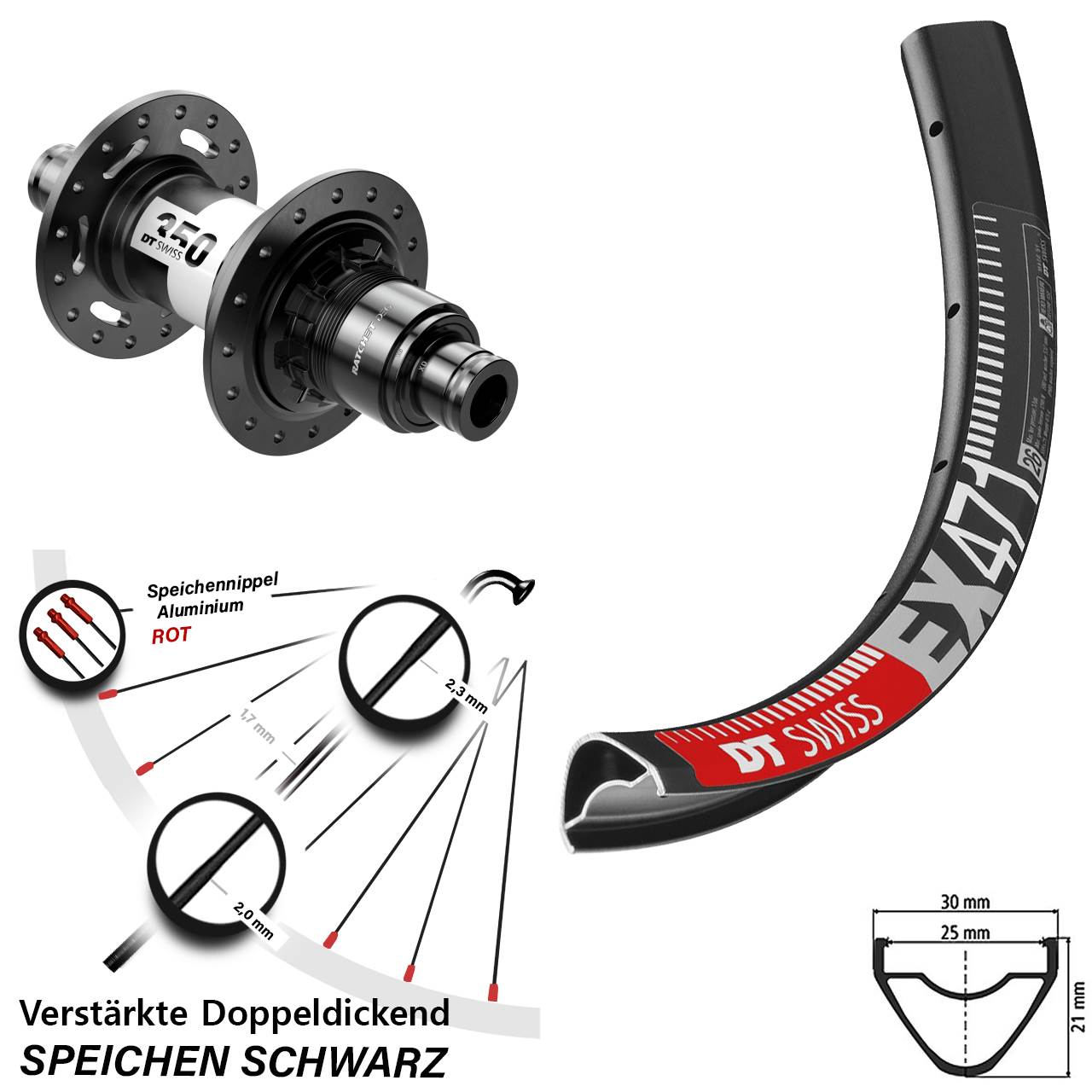 DT Swiss EX 471-350 DEG72 26 Zoll Hinterrad Centerlock 12x148 XD 11-12 fach