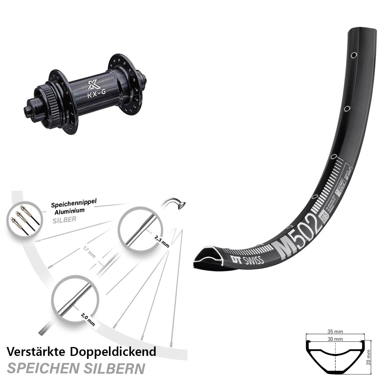 DT Swiss M502 KX-G 29 Zoll Centerlock Vorderrad QR