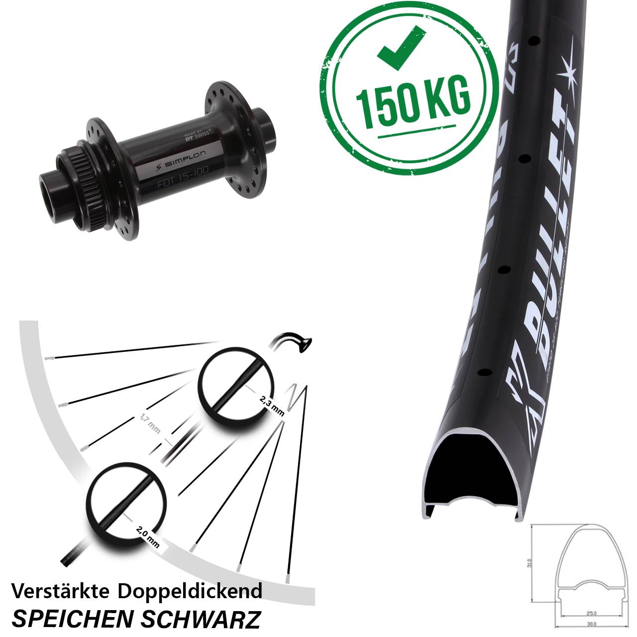 Vorderrad Centerlock 29 Zoll KX Bullet DT Swiss 370 12x100