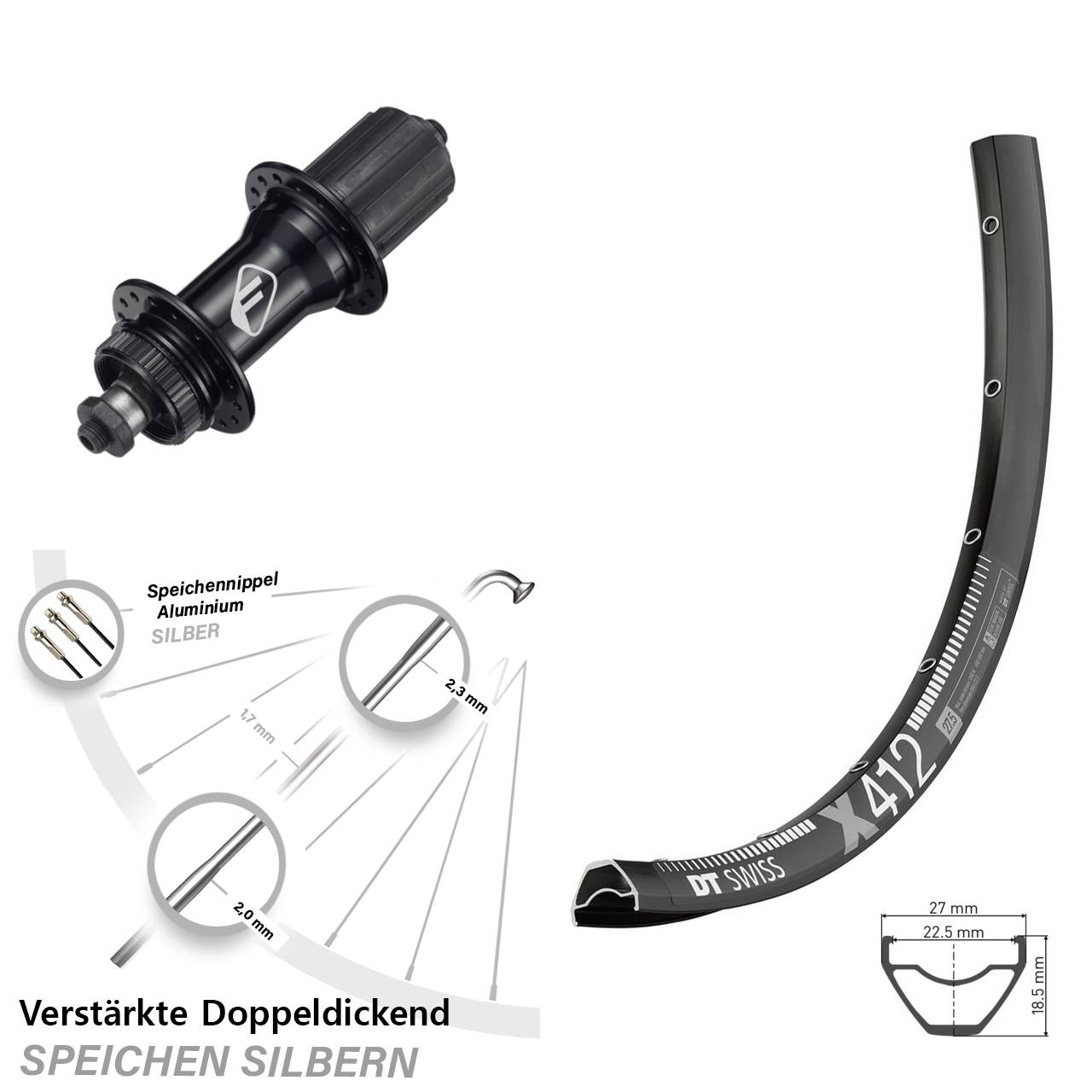 29 Zoll DT Swiss X 412 Formula CL52 Disc Hinterrad für Schnellspanner 8-11 fach