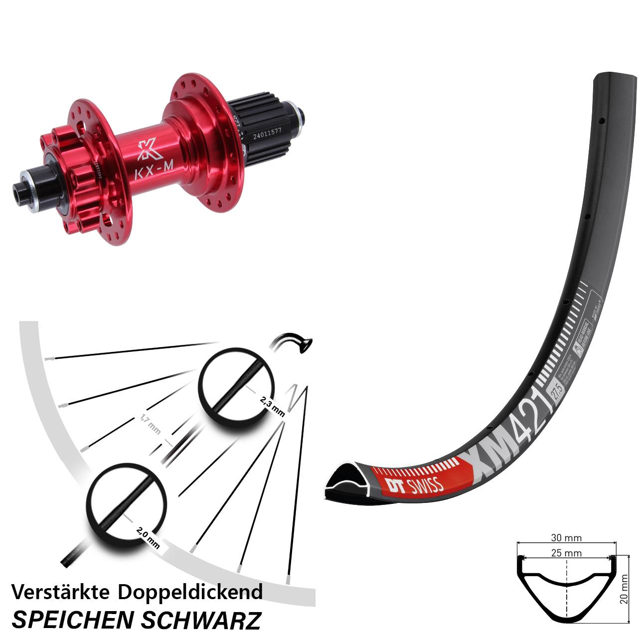 DT Swiss XM421 KX-M rot Disc 29 Zoll Laufrad QR Shimano Micro Spline