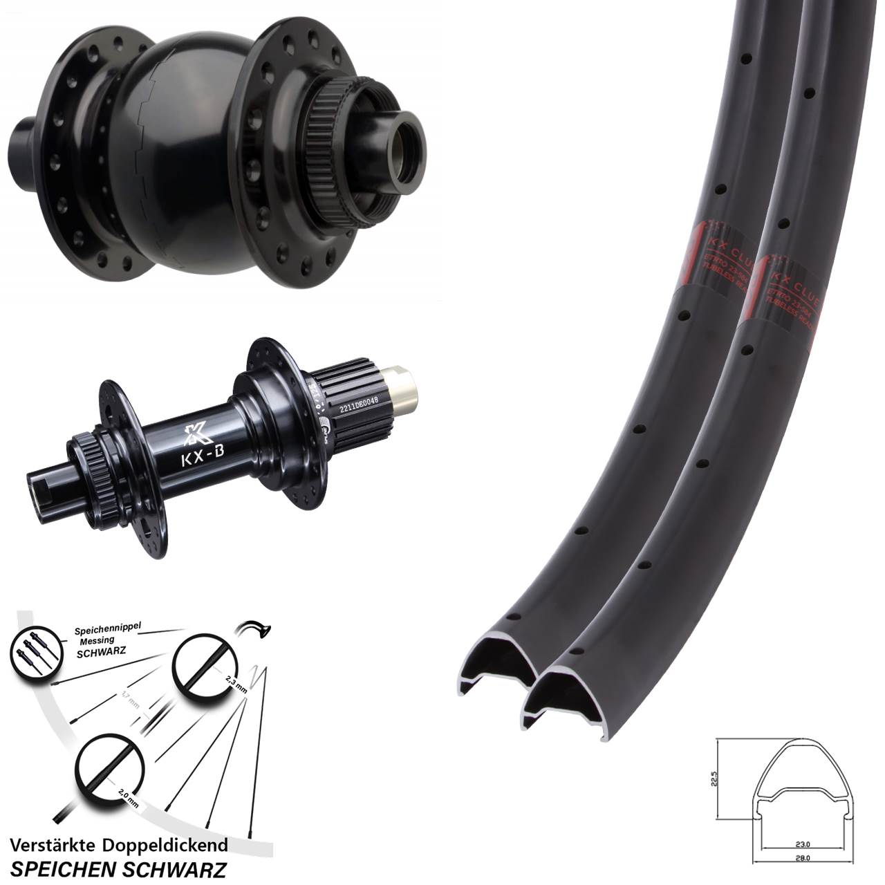 27,5 Zoll KX-B Clue SON 28 Disc Laufradsatz 15x110 12x148 Shimano Micro Spline