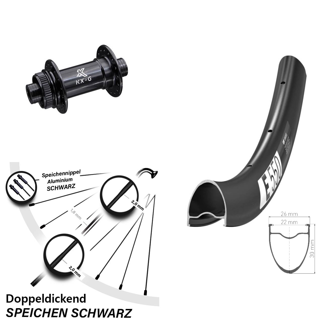 Vorderrad 28 Zoll DT Swiss E 550 KX-G 12x100 Centerlock schwarz