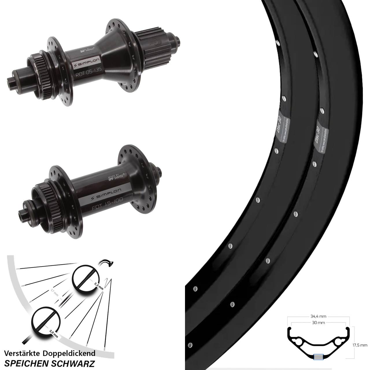 Laufradsatz Disc QR 29 Zoll Ryde Disc 30-370 DT Swiss 370 Hybrid Micro Spline
