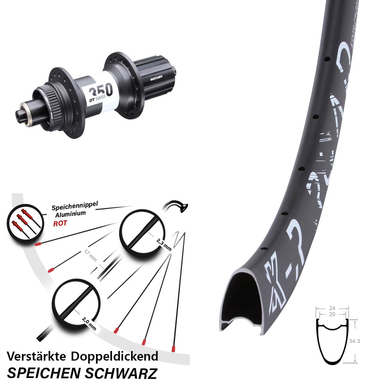 Disc Hinterrad QR 28 Zoll KX-R Road DT Swiss 350 Ratchet 36 8-11 fach HG
