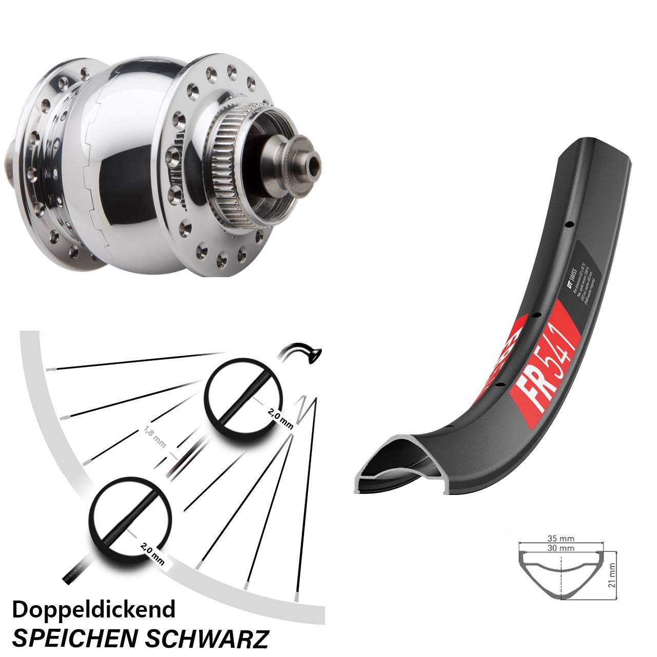 Disc Laufrad mit Nabendynamo QR 27,5 Zoll DT Swiss FR541 SON 28
