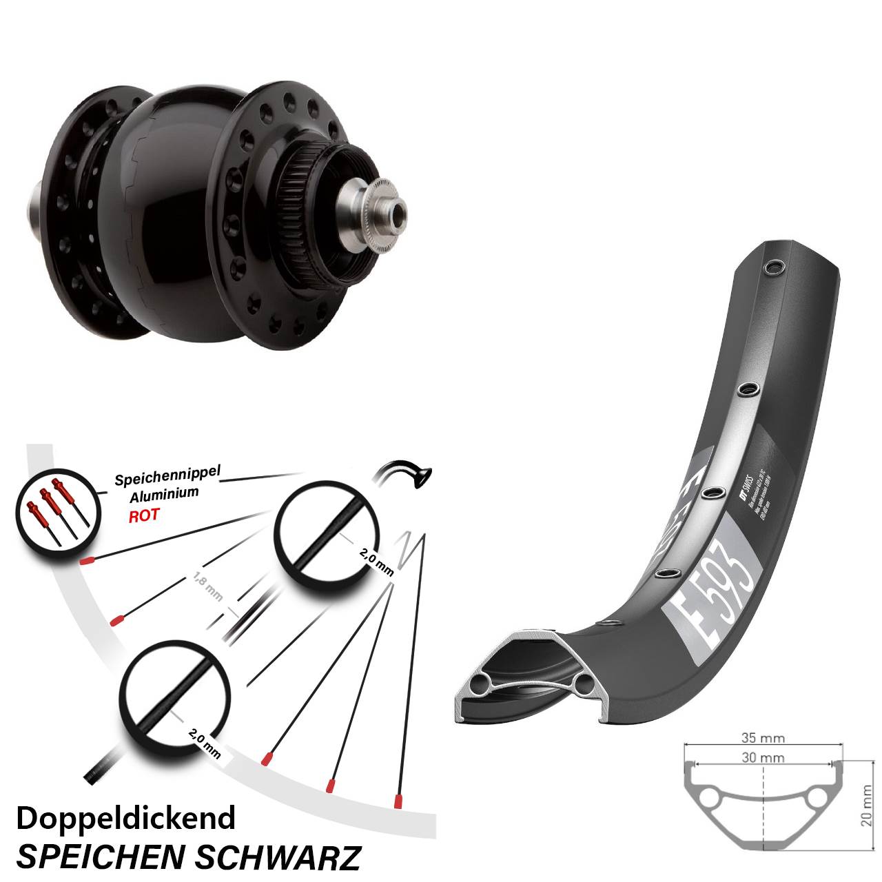 Disc Nabendynamovorderrad 29 Zoll DT Swiss E593 SON 28 QR