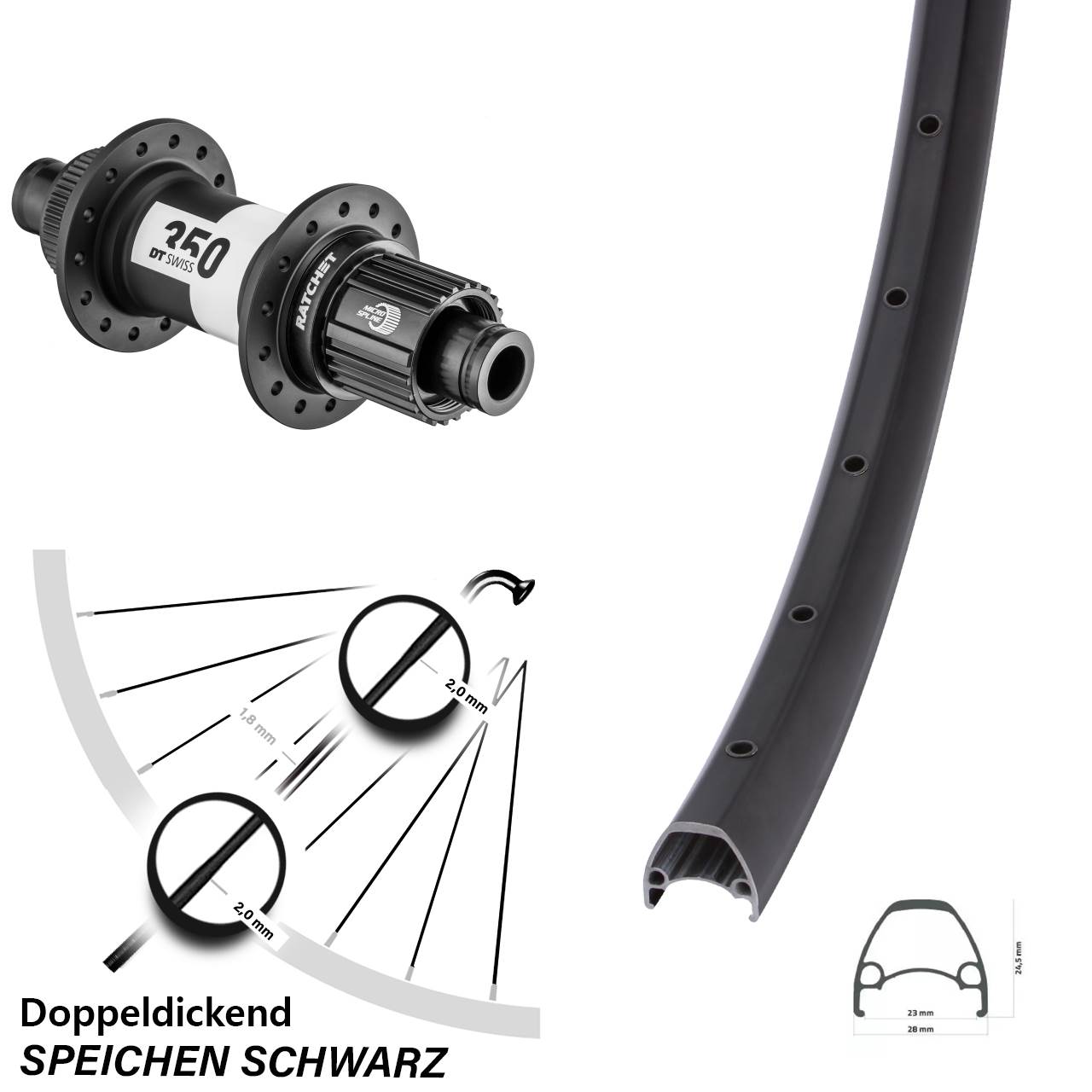Disc Hinterrad 12x142 29 Zoll Ambrosio Sport DT Swiss 350 Shimano Micro Spline