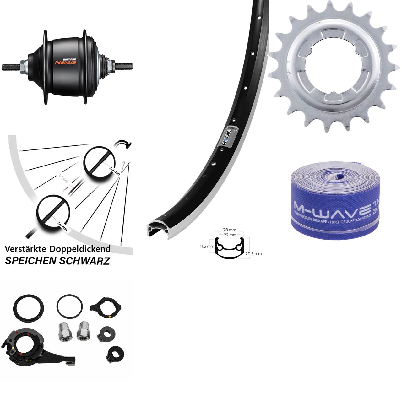27,5 Zoll Ryde Andra 35 Shimano Nexus 8 Gang Freilauf Hinterrad schwarz