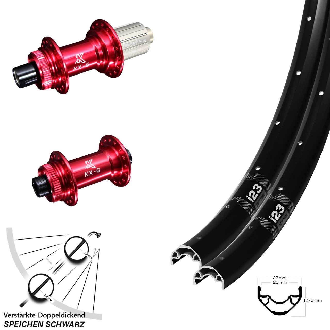 29 Zoll WTB i23 KX-G rot Centerlock Laufradsatz 15x100 12x142 8-12 fach