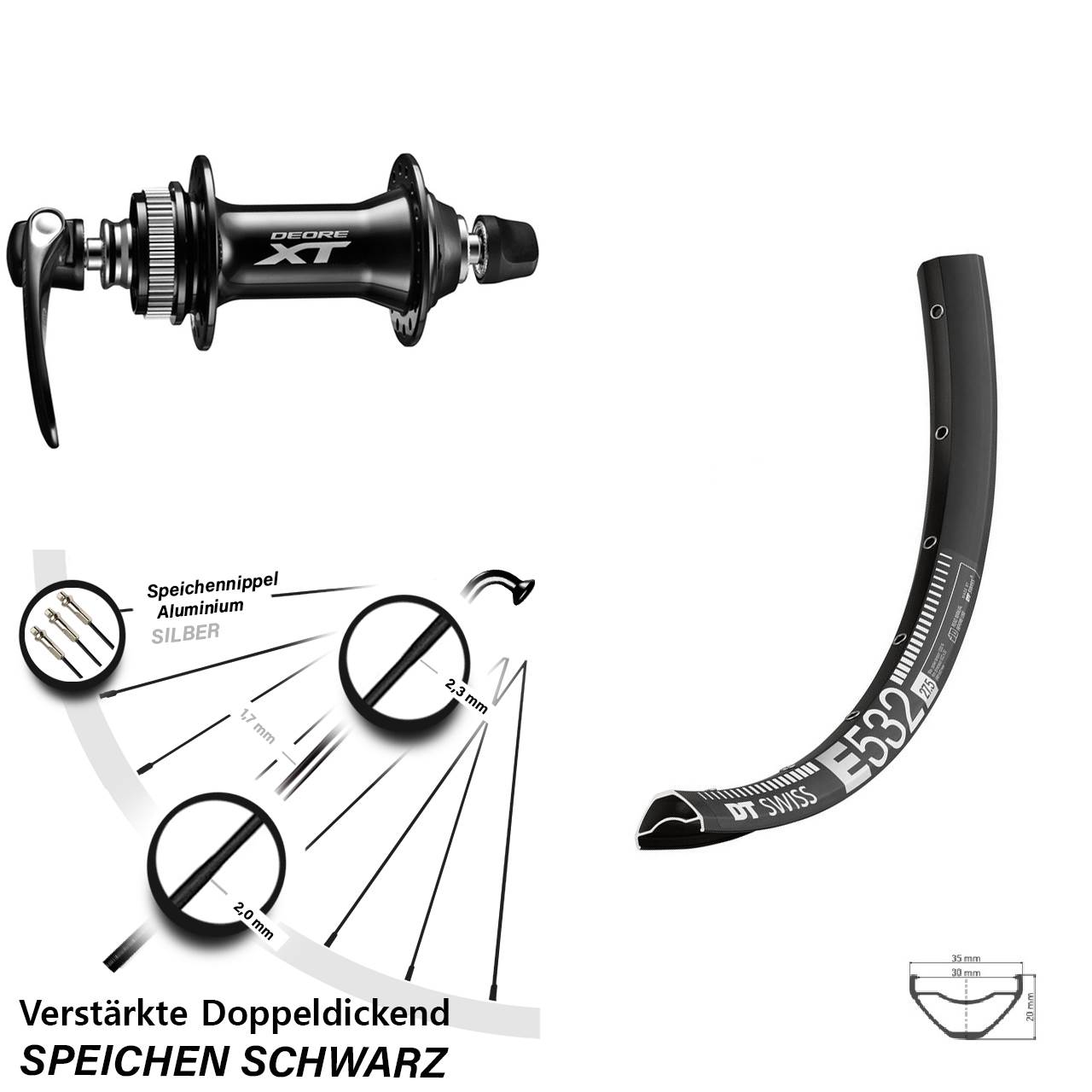 29 Zoll DT Swiss E 532 Shimano HB-M8000 Disc Laufrad QR