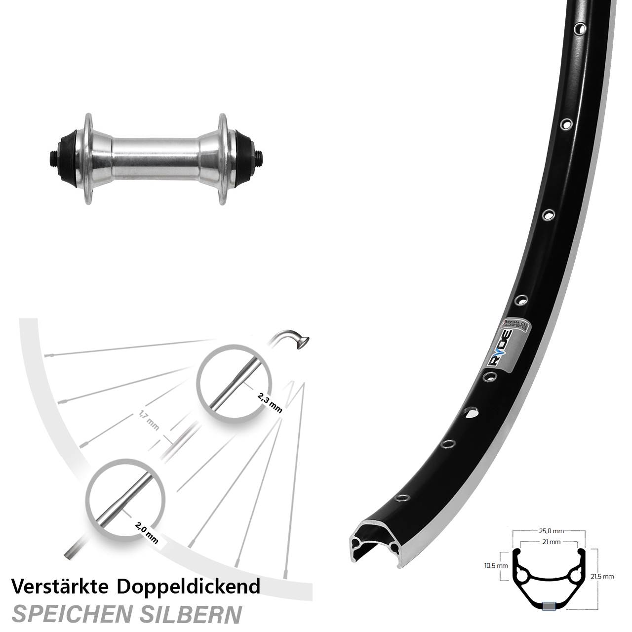 28 Zoll Ryde ZAC 421 Formula FM-21 Laufrad für Schnellspanner