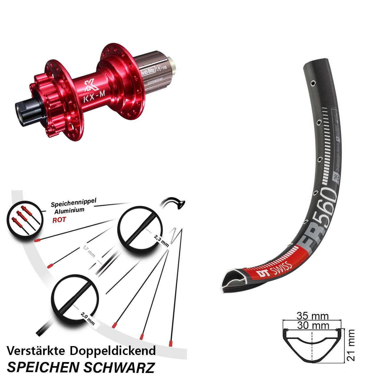 DT Swiss FR 560 KX-M rot 26 Zoll Disc Laufrad 12x142 8-12 fach HG