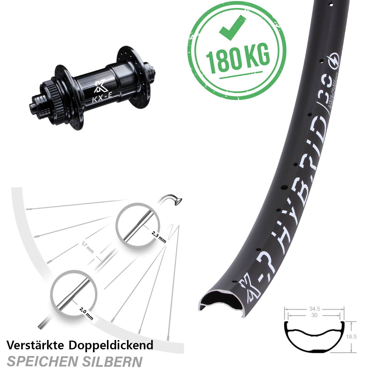 KX-ER Hybrid 30-622 Vorderrad 29 Zoll verstärkt Schnellspanner Centerlock