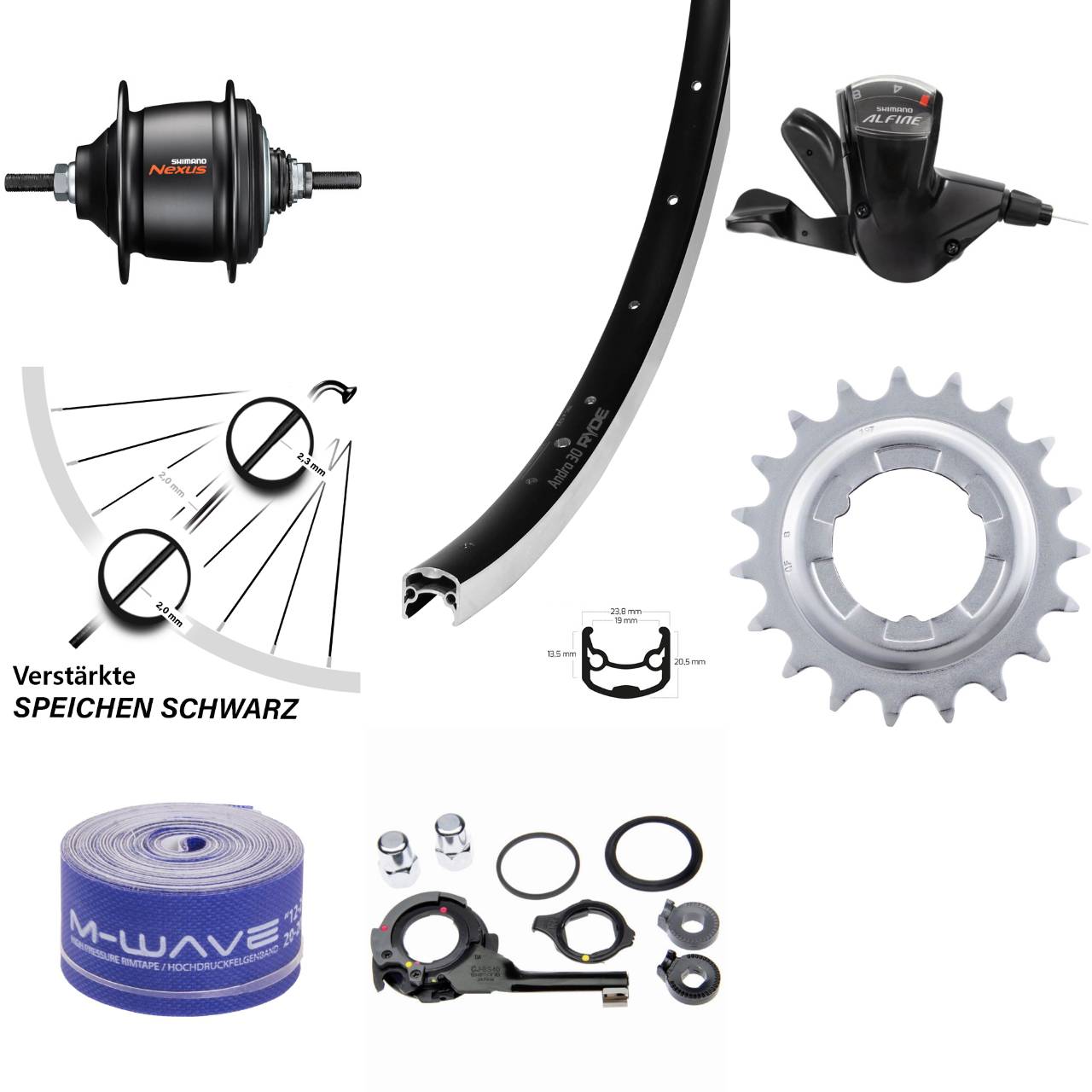 26 Zoll Hinterrad Shimano Nexus 8 Gang Freilauf Ryde Andra 30 schwarz