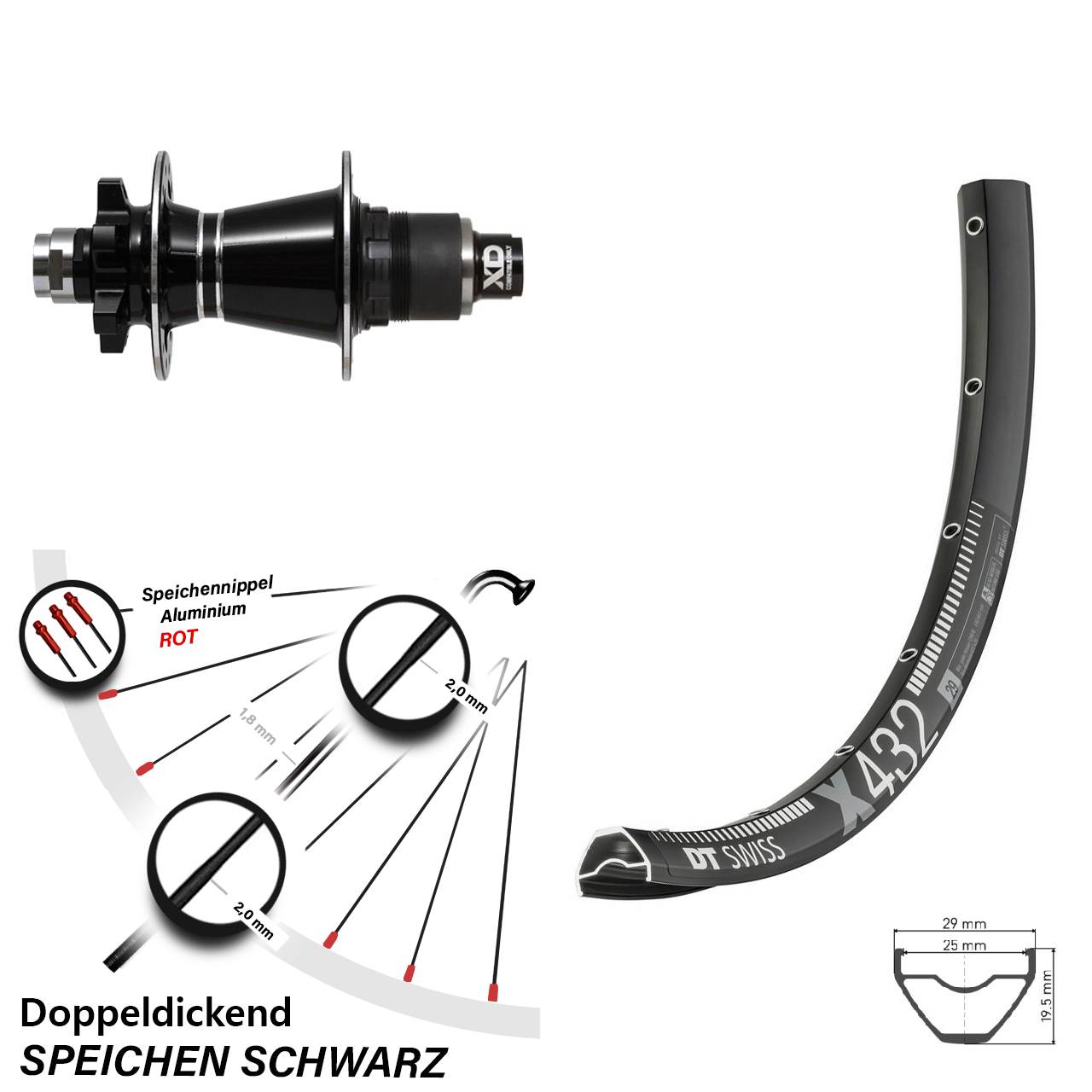 6-Loch Hinterrad 12x142 29 Zoll DT Swiss X432 Formula GDC XD