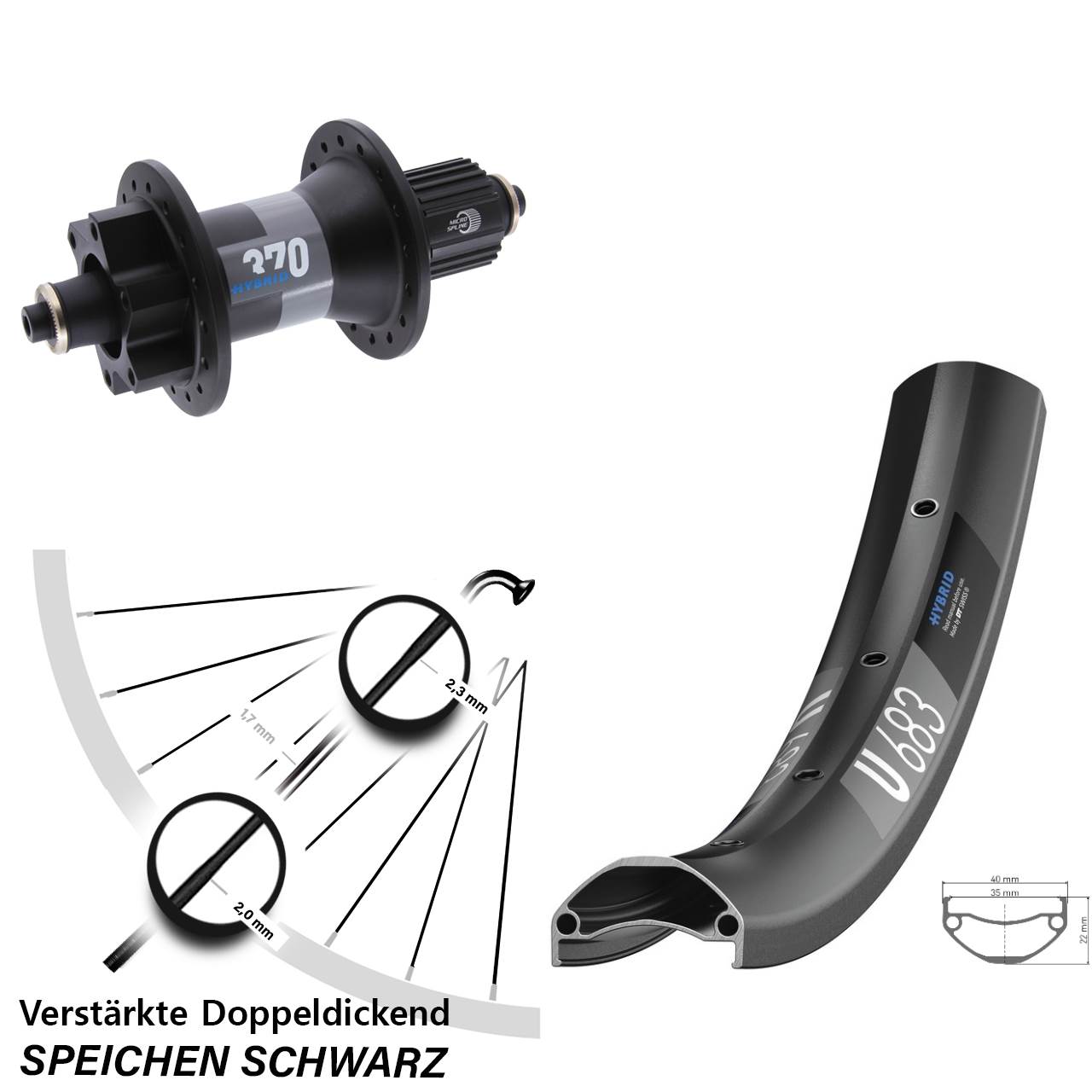 Hinterrad QR 27,5 Zoll DT Swiss U683-370 Hybrid Shimano Micro Spline