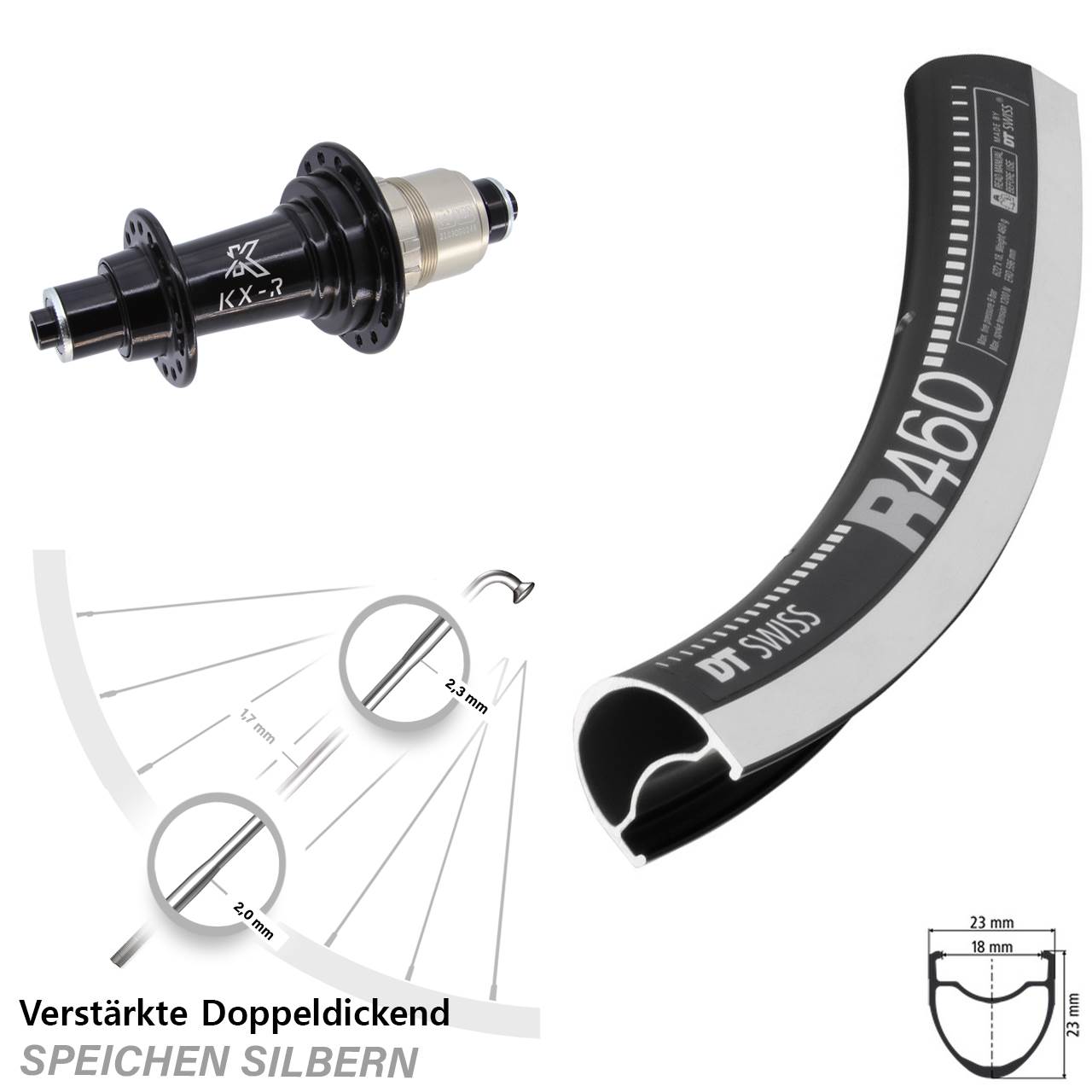 Hinterrad für Schnellspanner 28 Zoll DT Swiss R 460 CNC KX-R SRAM XDR