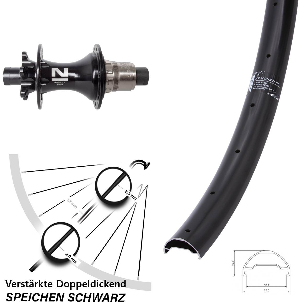 29 Zoll KX Mountain Novatec D462 Hinterrad 6-Loch 12x148 XD