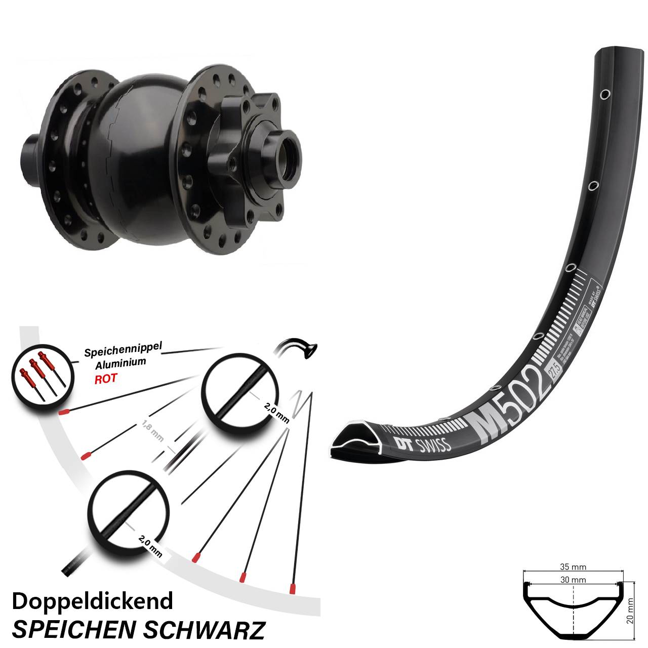 DT Swiss M 502 Vorderrad 29 Zoll Dynamo Son 28 Boost 6-loch
