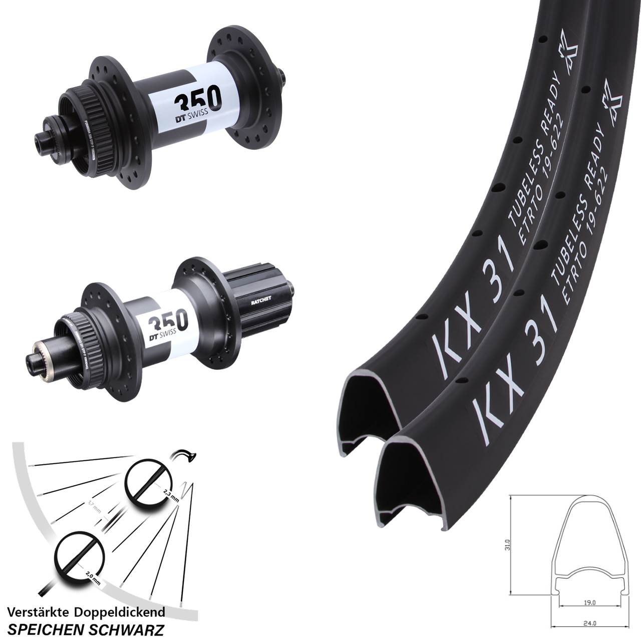 Disc Laufradsatz QR 28 Zoll KX 31 DT Swiss 350 11-12 fach