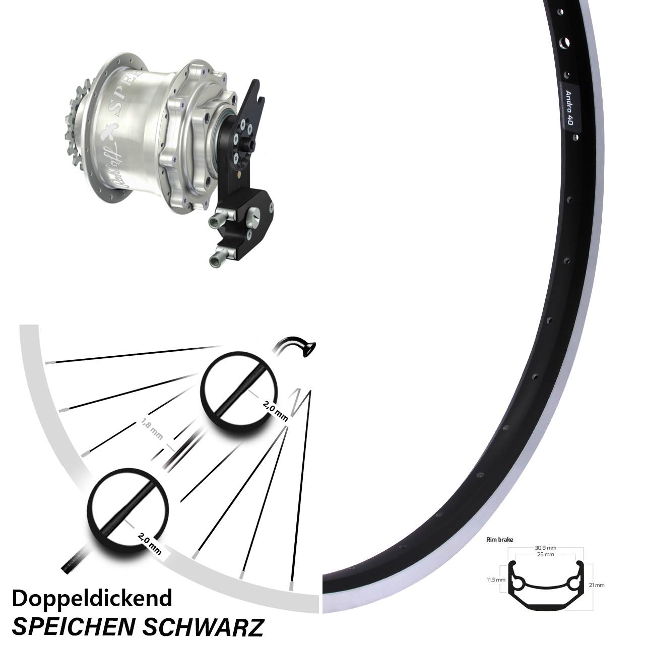 Ryde Andra 40 Hinterrad 28 Zoll mit Rohloff Speedhub CC OEM2 DB Nabenschaltung