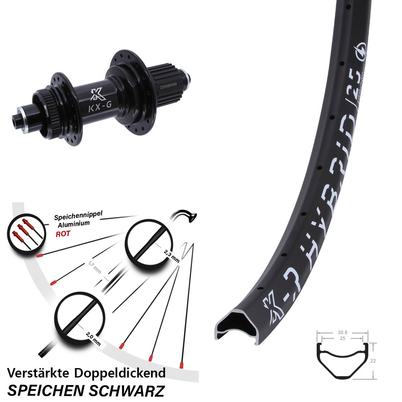 Centerlock Hinterrad QR 27,5 Zoll KX-GSR Hybrid 25 verstärkt Shimano Micro Spline