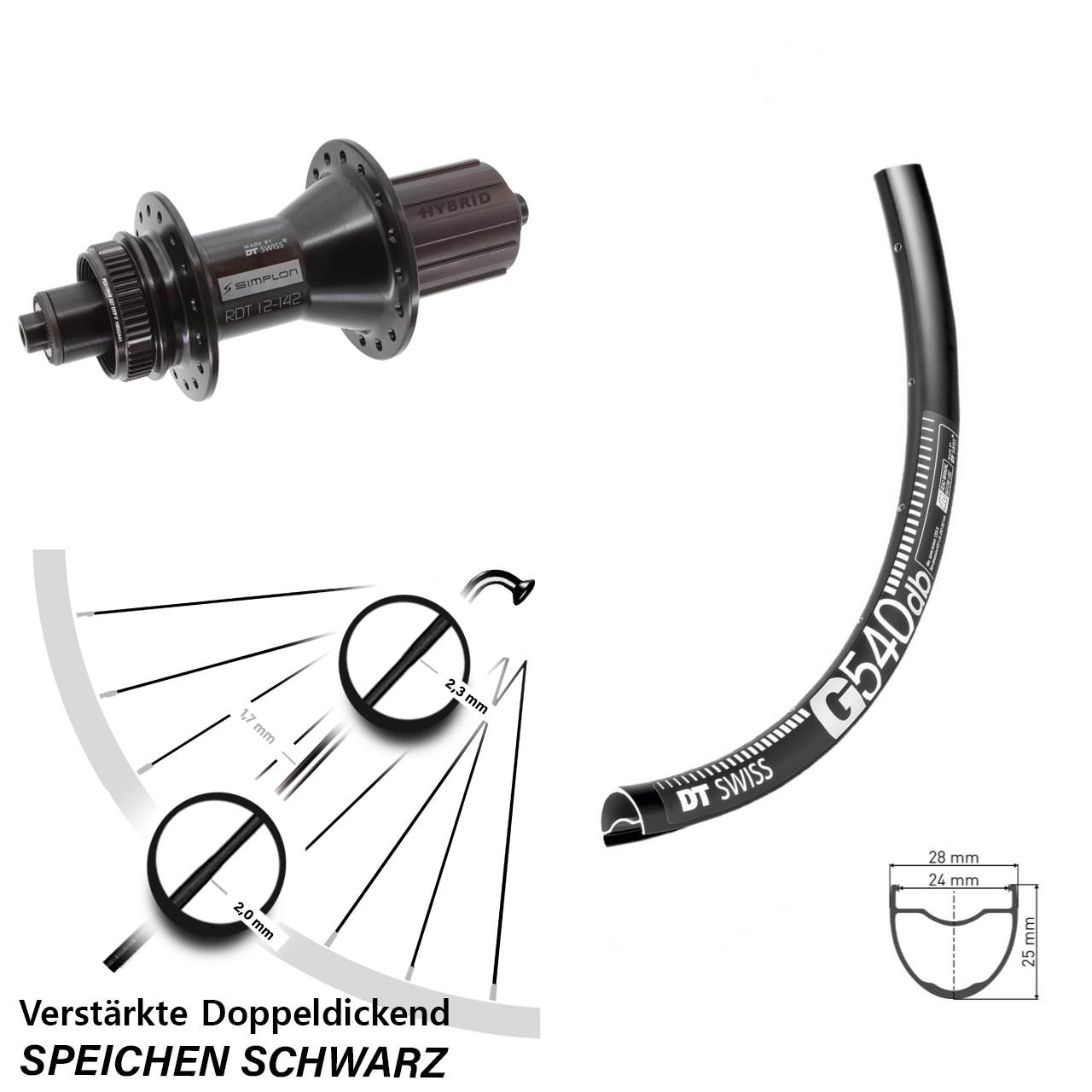 650B DT Swiss G540-370 Hybrid Hinterrad Centerlock für Schnellspanner 8-11 fach HG