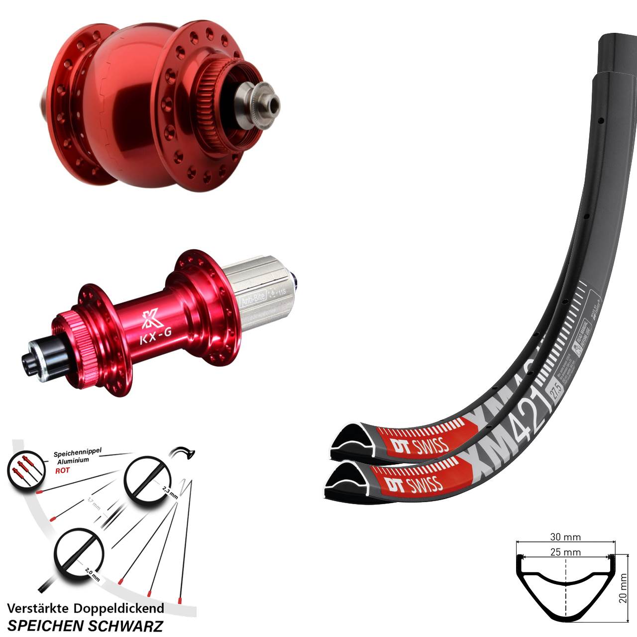 DT Swiss XM 421 KX-G rot SONdelux 29 Zoll Centerlock Laufradsatz QR 8-12 fach