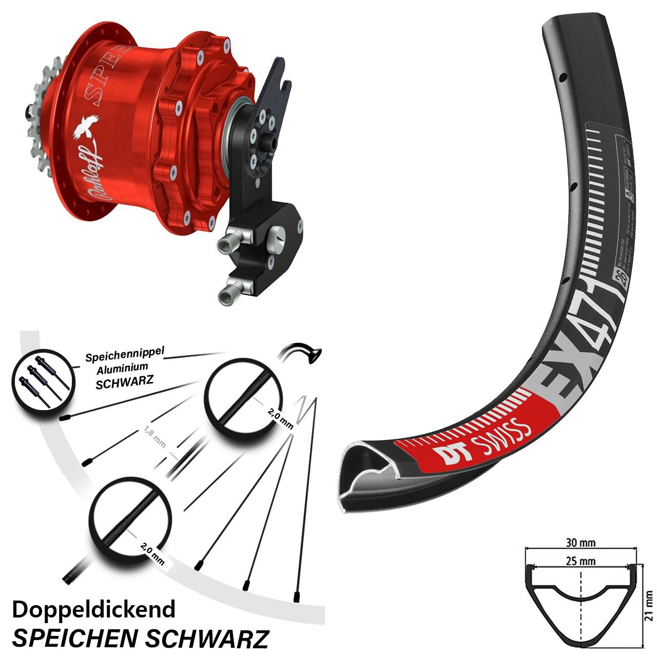 DT Swiss EX 471 26 Zoll Rohloff Hinterrad Speedhub CC DB OEM2 rot
