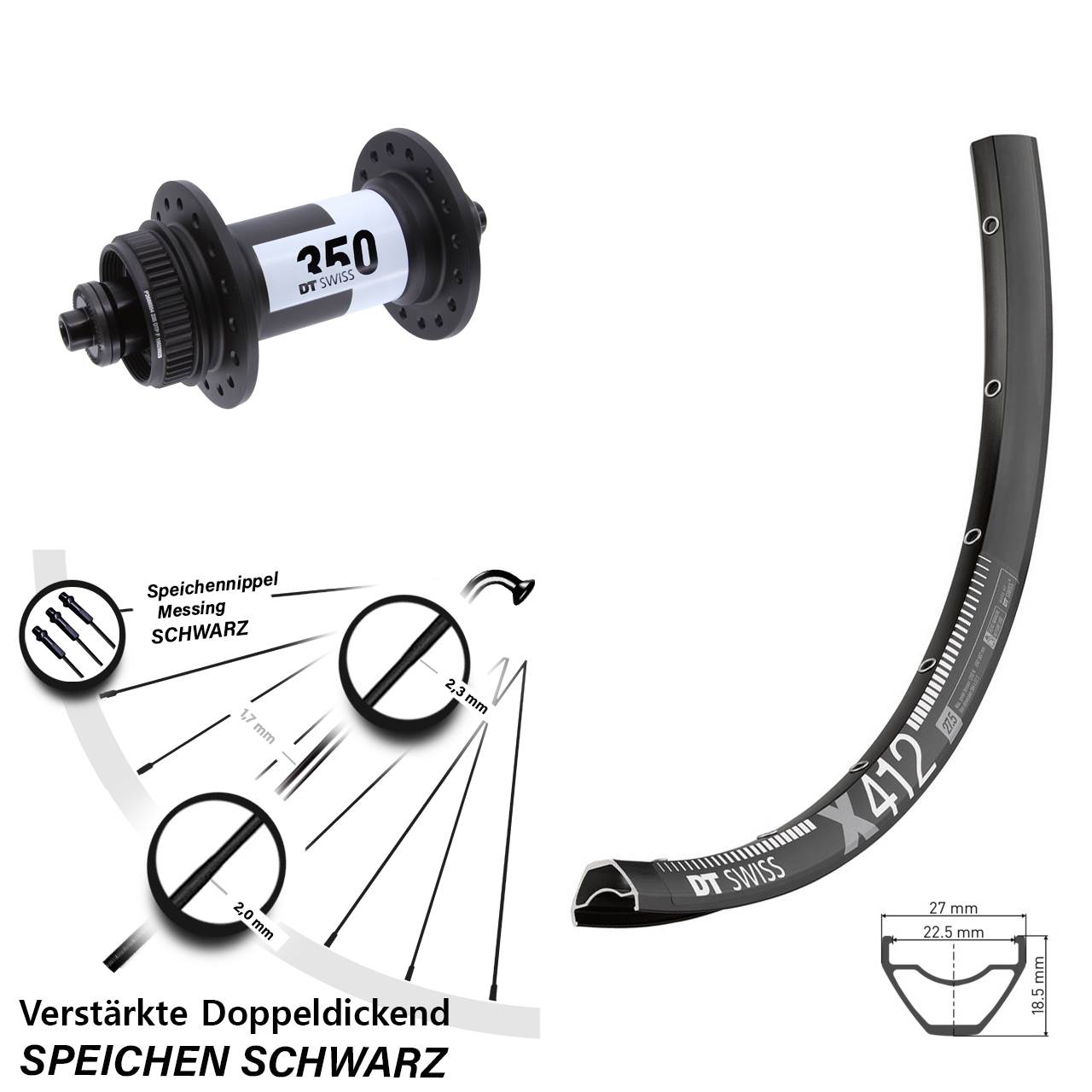 DT Swiss X 412-350 Disc 29 Zoll Laufrad für Schnellspanner