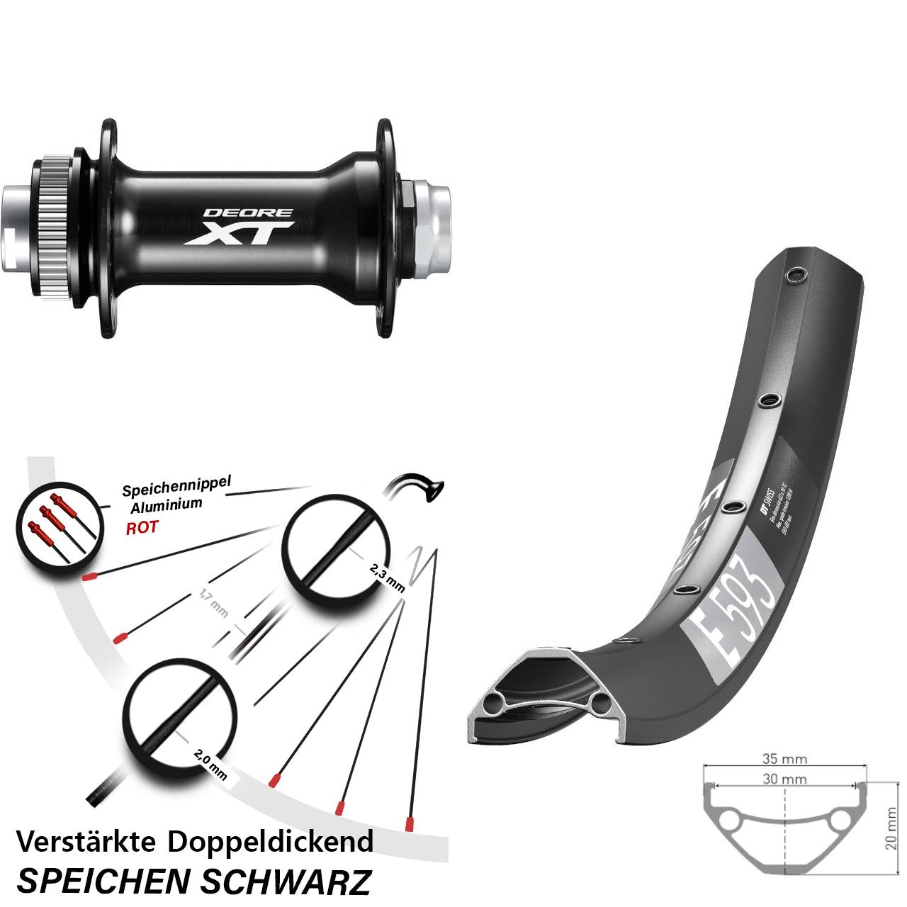 Centerlock Vorderrad 15x110 650B DT Swiss E593 Shimano Deore XT Boost