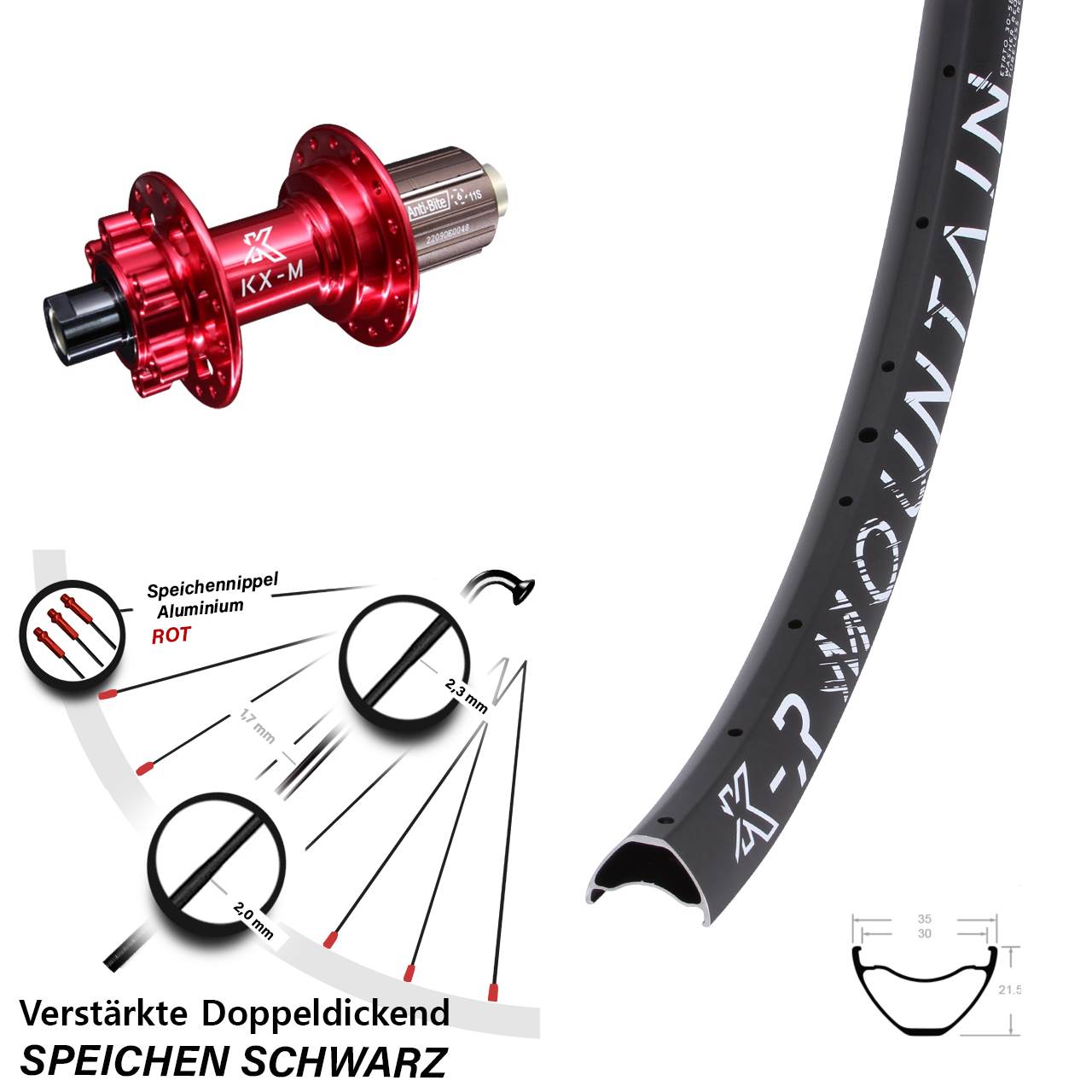 Disc Laufrad 29 Zoll KX-R Mountain Steckachse rot 8-12 fach 12x142