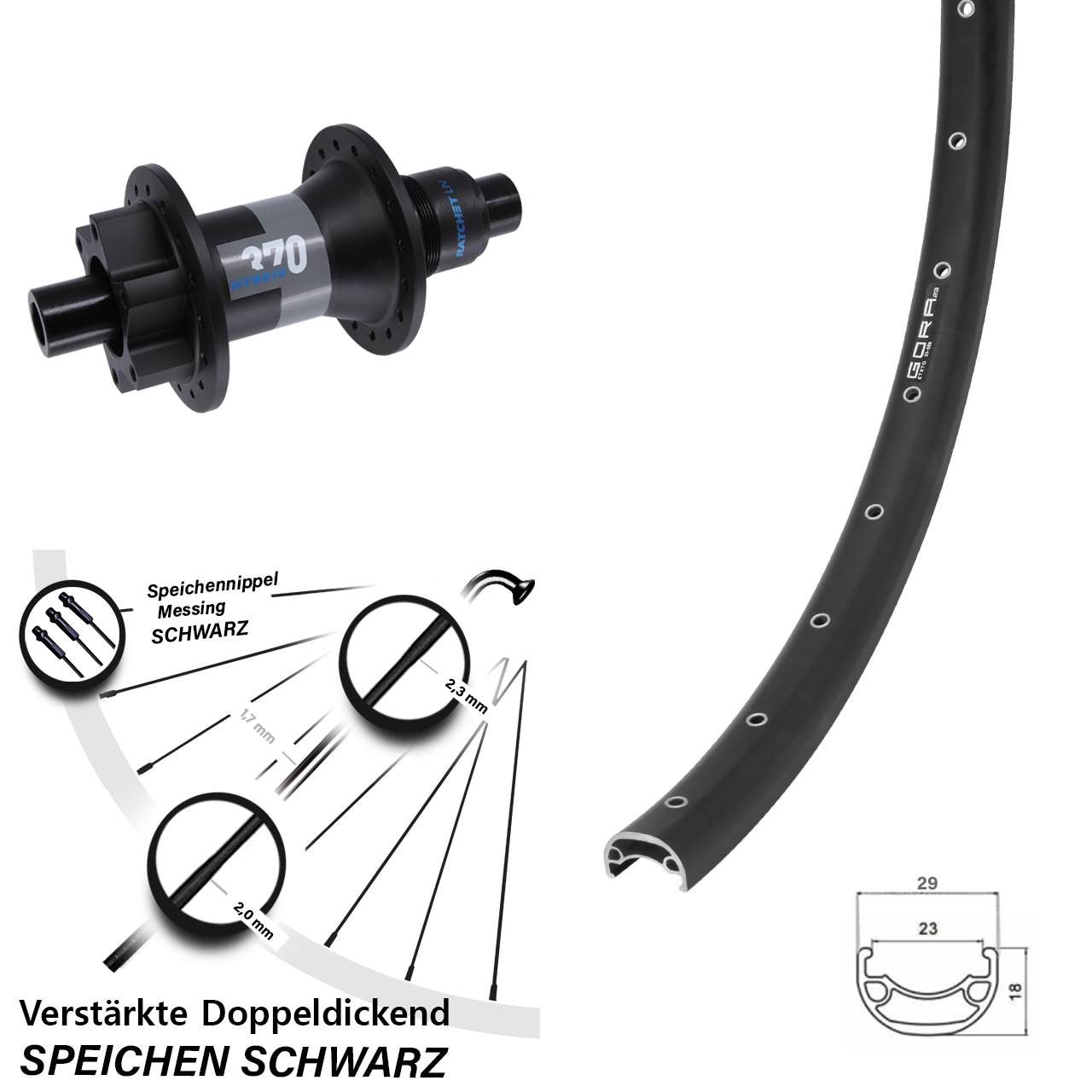 Gora 23 DT Swiss 370 Hybrid 29 Zoll Disc Hinterrad 12x148 XD 11-12 fach