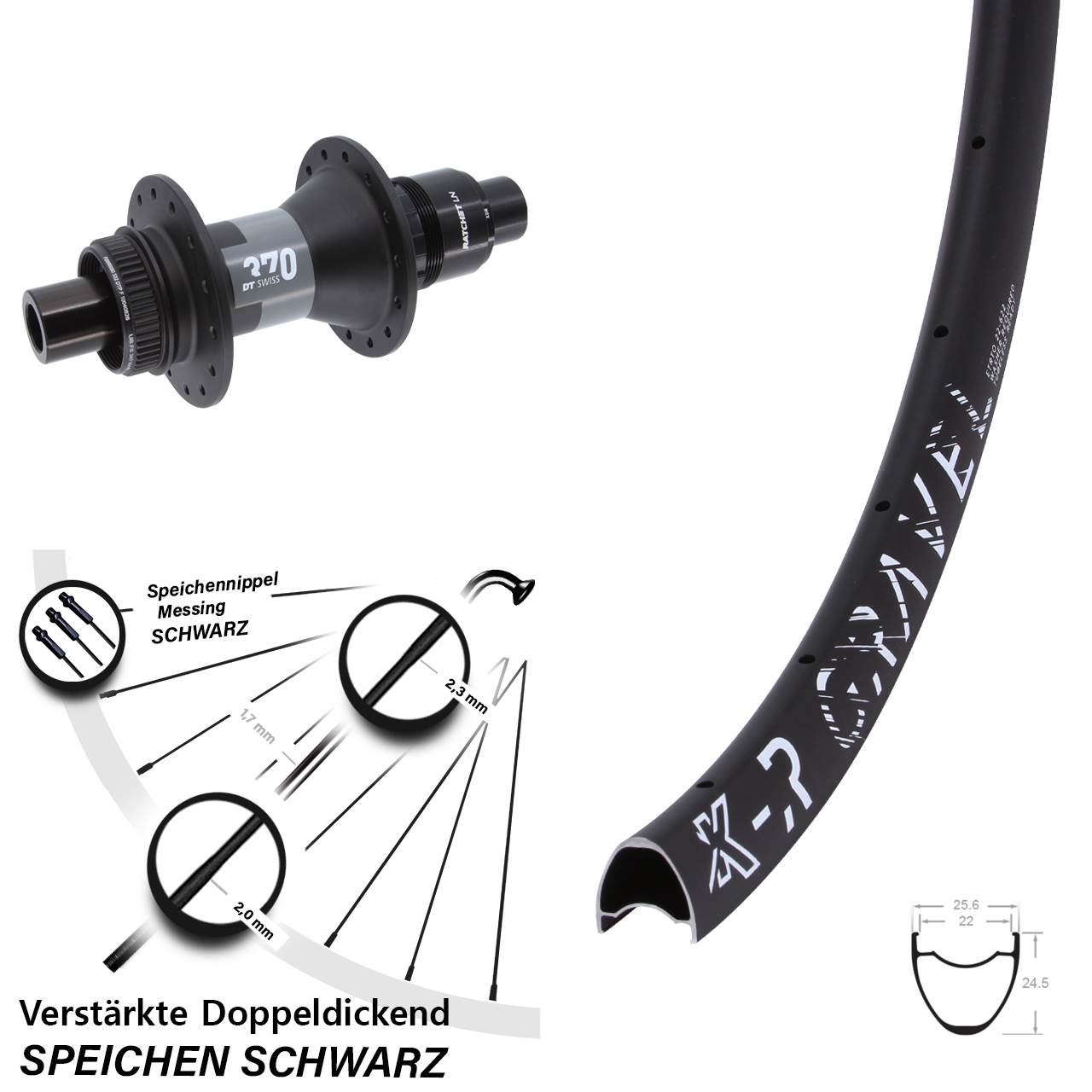 Hinterrad Centerlock 29 Zoll KX-R Gravel DT Swiss 370 SRAM XDR 12x142