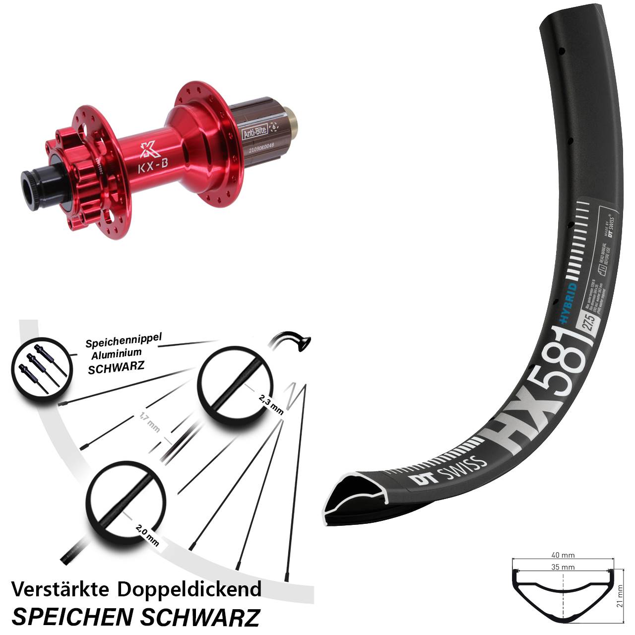 Disc Laufrad 27,5 Zoll DT Swiss HX 581 KX-B rot 8-12 fach HG 12x148