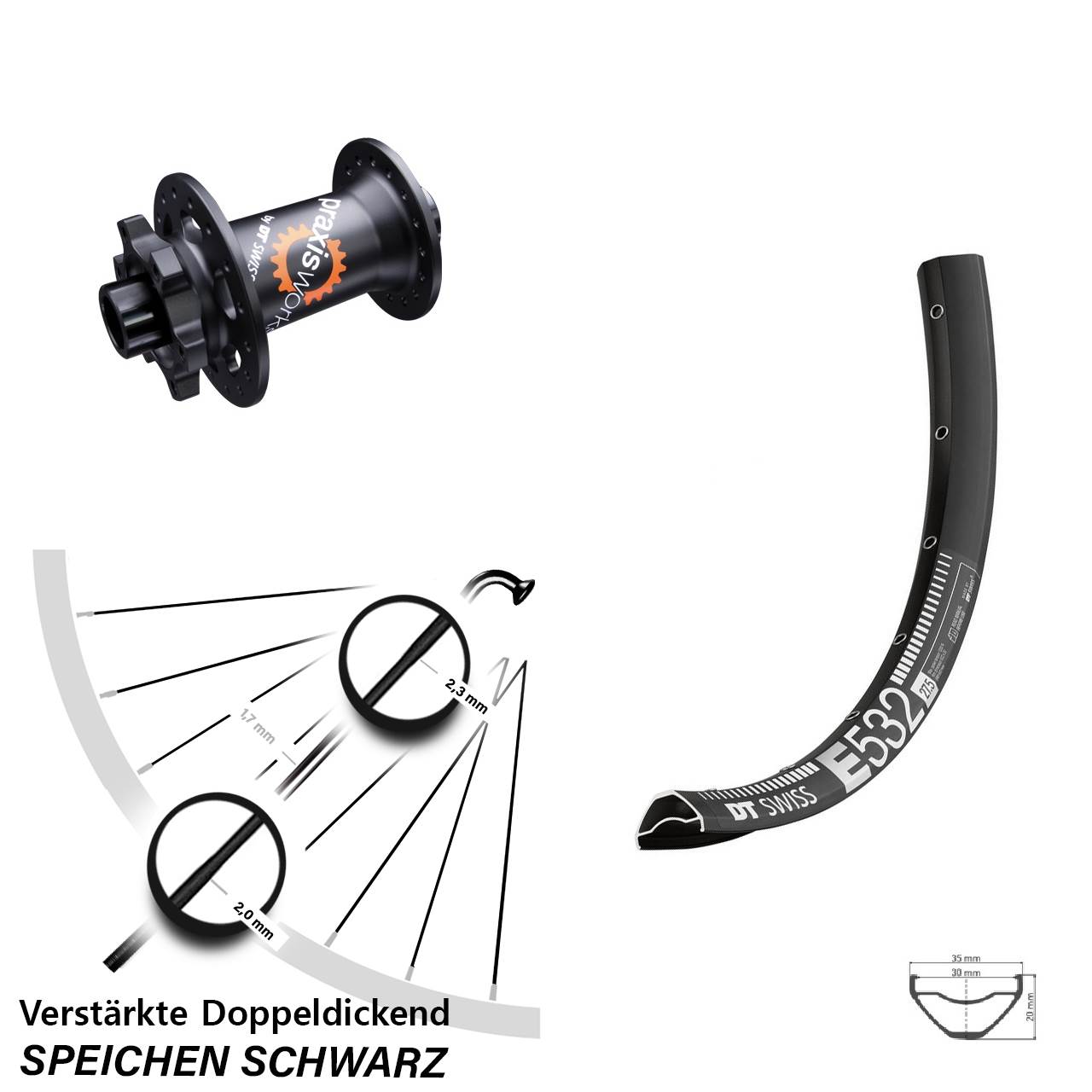 DT Swiss E532-350 SL 27,5 Zoll Disc Vorderrad 15x100