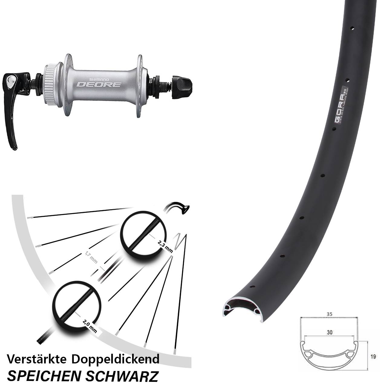 Centerlock Vorderrad für Schnellspanner 29 Zoll Gora 30 Shimano Deore
