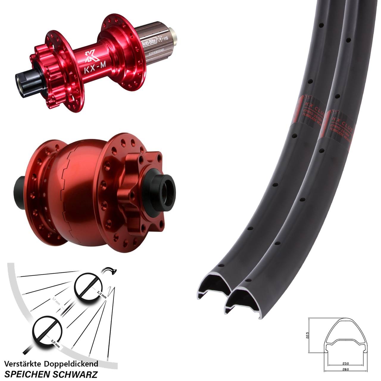 Disc Laufradsatz 27,5 Zoll KX-M Clue rot SON 28 8-12 fach HG 15x100 12x142