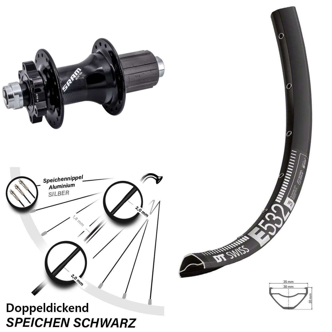 DT Swiss E 532 Sram 746 27,5 Zoll Disc Hinterrad 12x148 8-11 fach