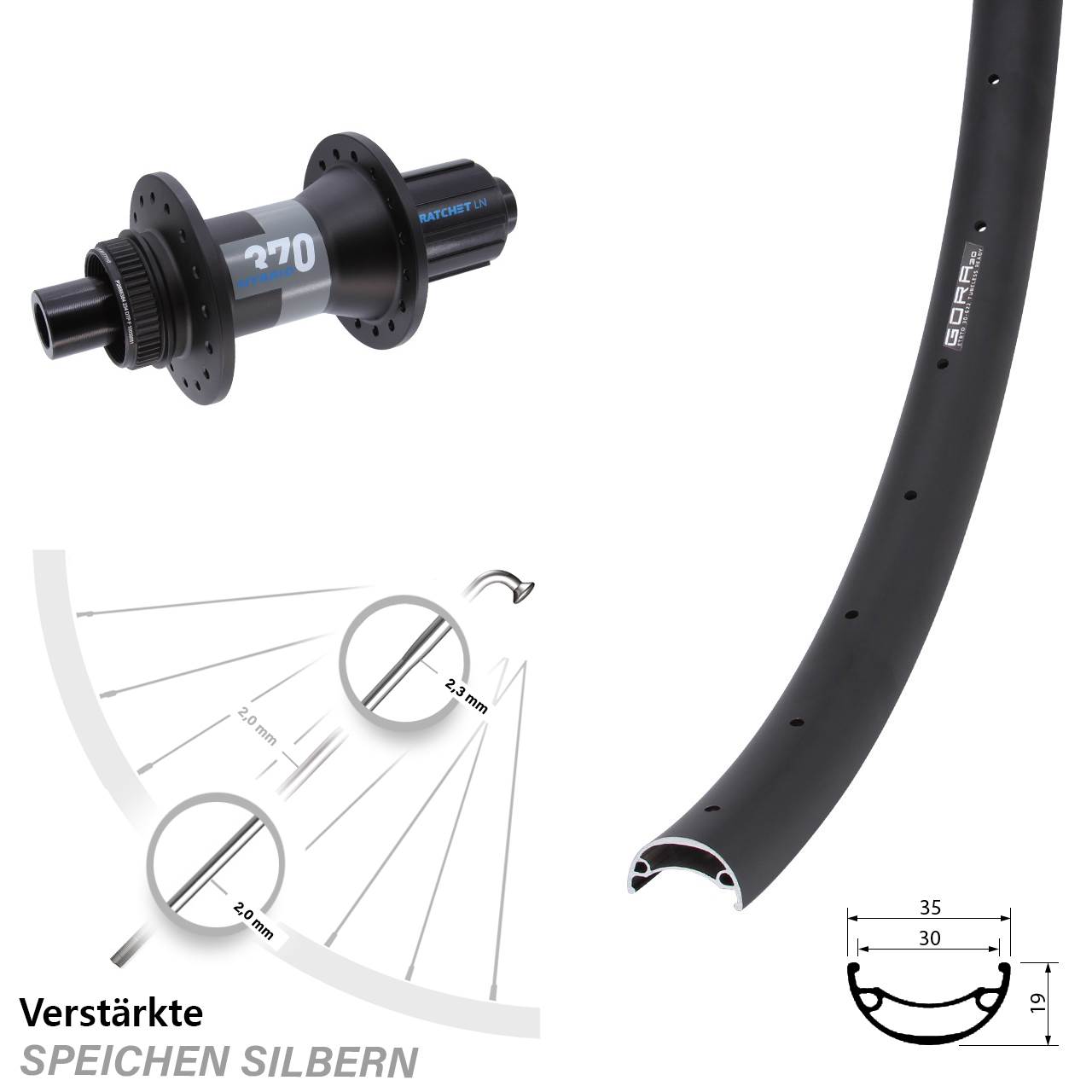 650B Gora 30 DT Swiss 370 Hybrid Disc Hinterrad 12x148 8-11 fach