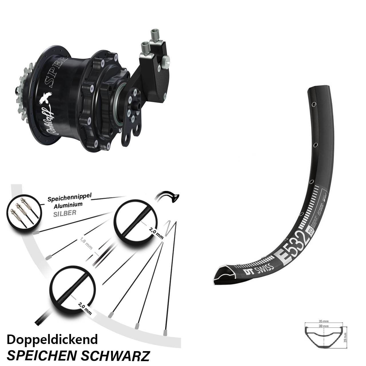 DT Swiss E 532 Rohloff Speedhub 500/14 CC DB Tandem 29 Zoll Disc Hinterrrad