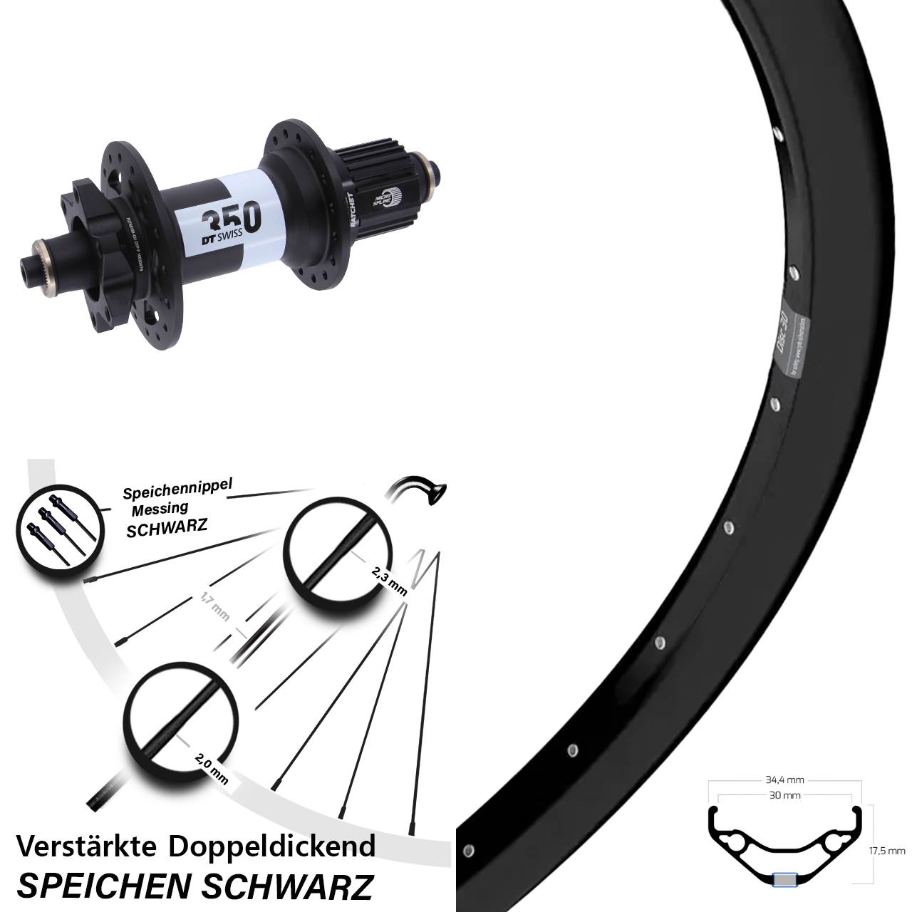 Ryde Disc 30 DT Swiss 350 29 Zoll Hinterrad 6-Loch QR Boost Shimano Micro Spline