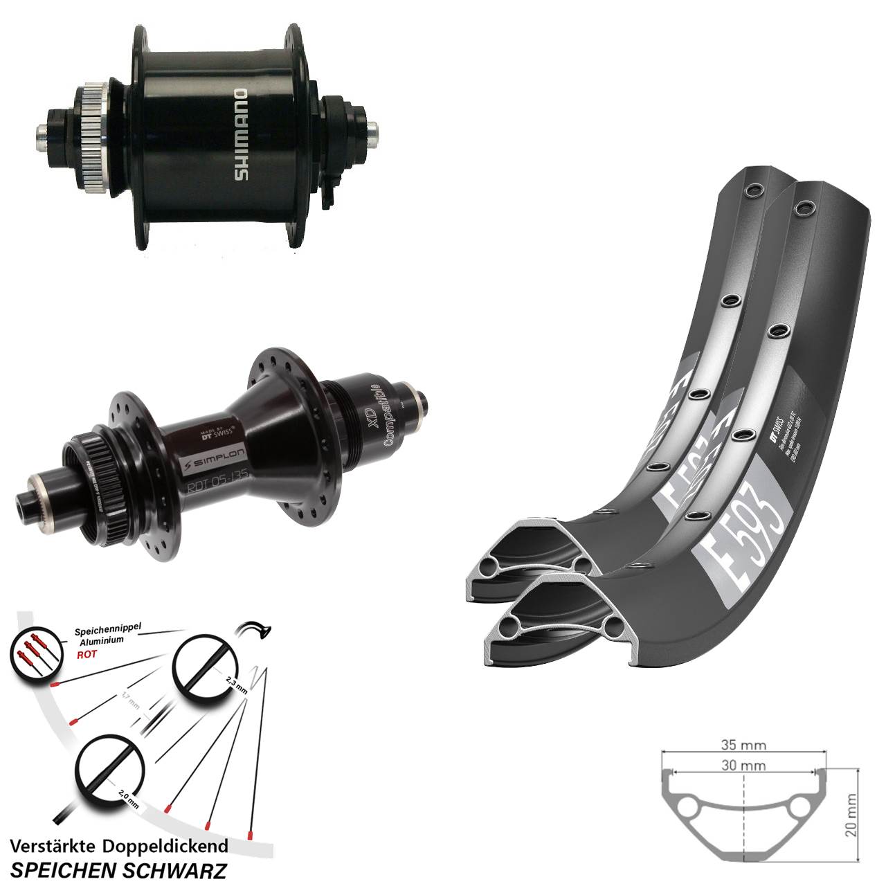 Laufradsatz Centerlock für Schnellspanner 29 Zoll DT Swiss E593 370 Shimano DH-UR700-3D XD